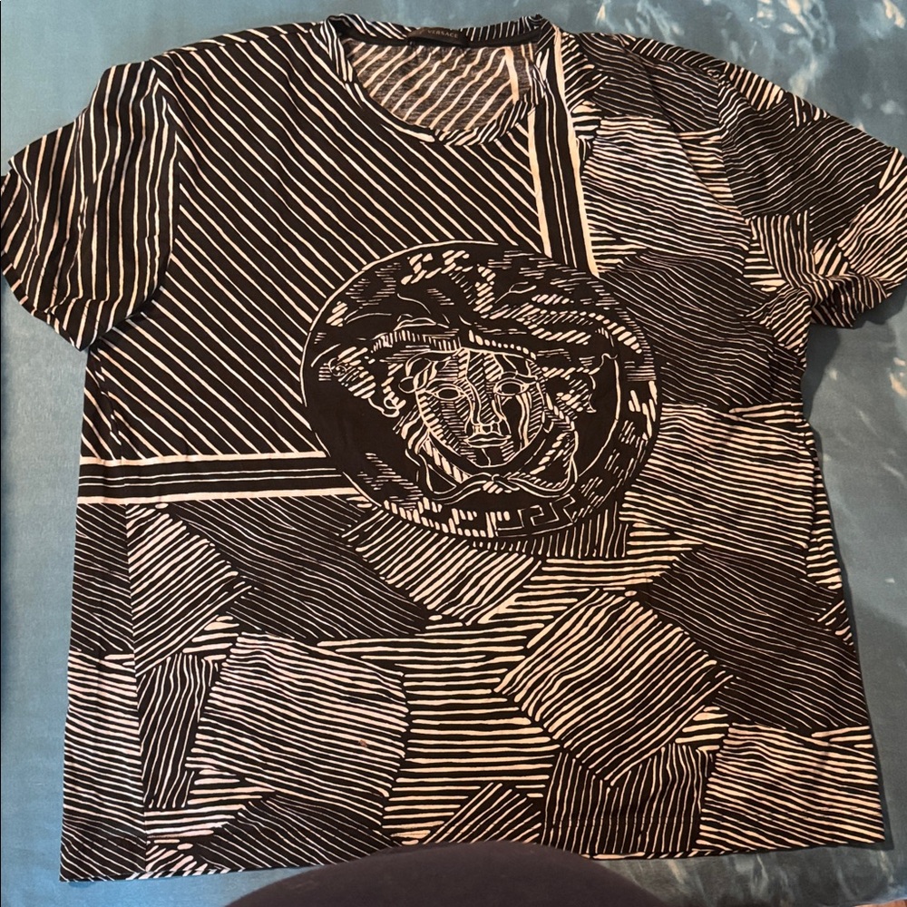 Versace Black and White Striped T-Shirt